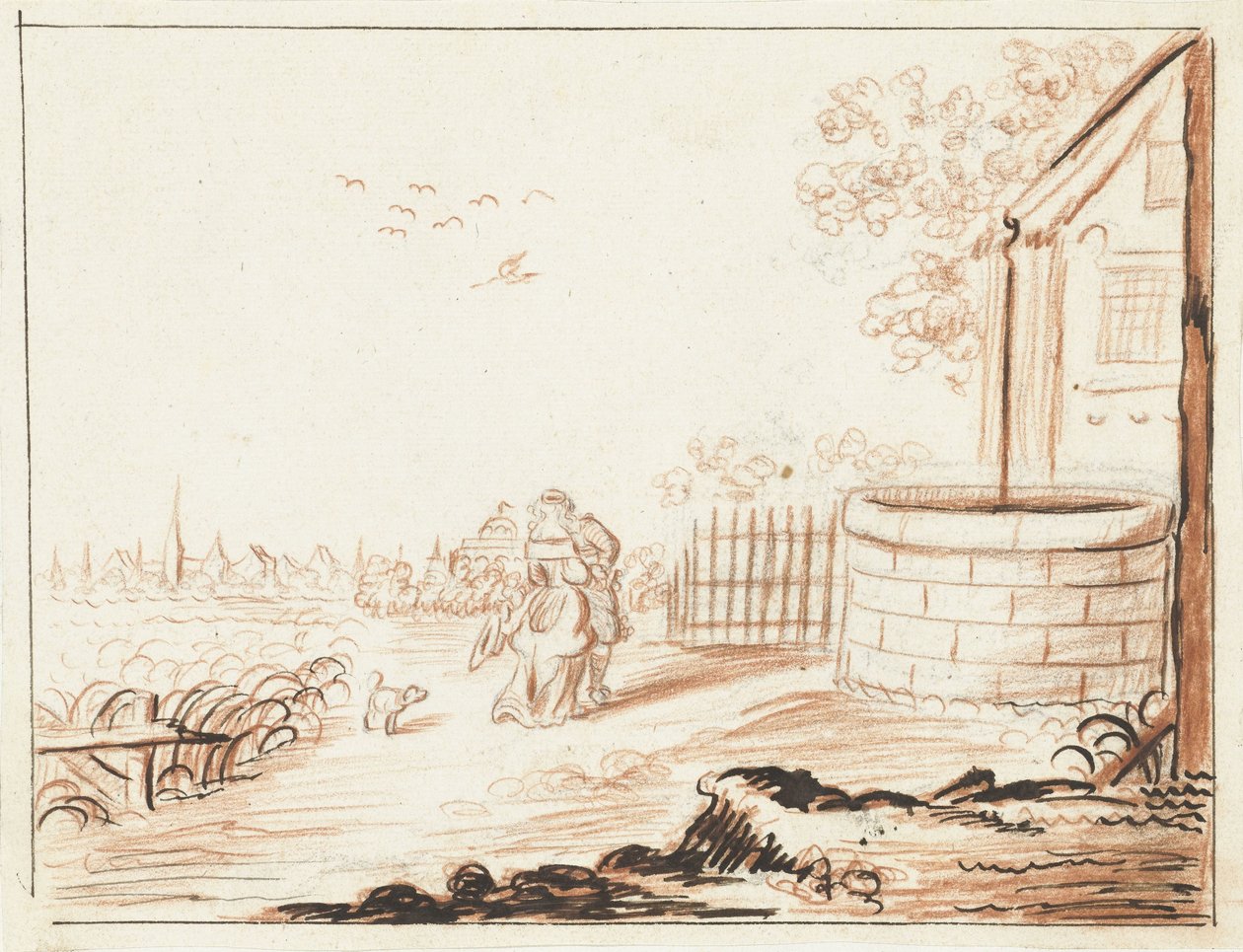 Lord ve leydi bir konağın önünde birbirlerini selamlıyorlar. by Gesina ter Borch