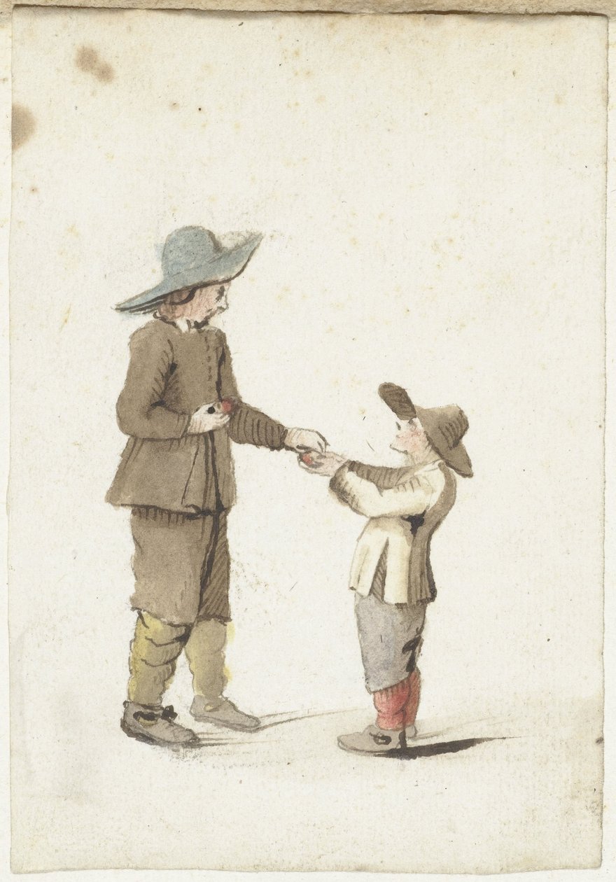 Oğlan daha genç bir çocuğa elma verir. by Gesina ter Borch