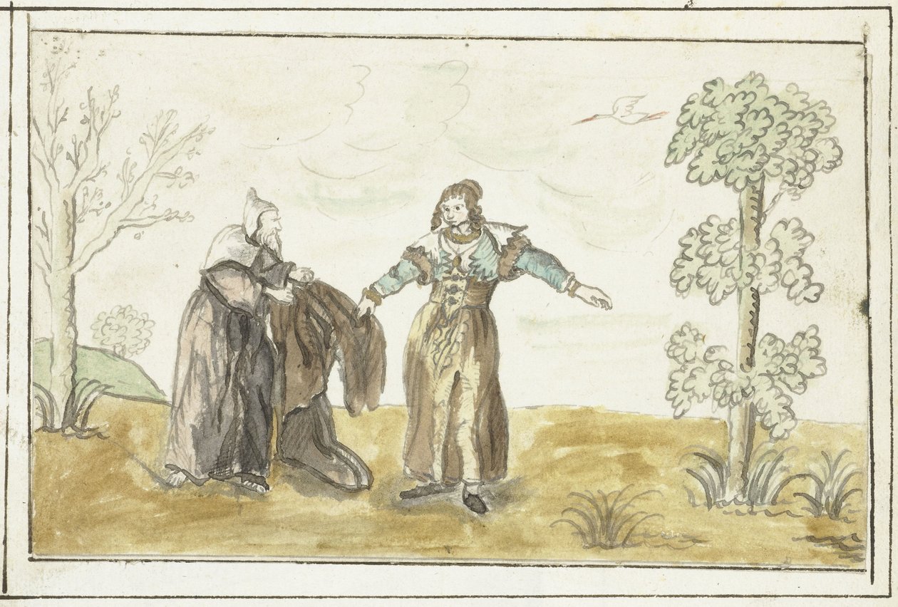 Münzevi bir bayana pelerinini verir by Gesina ter Borch