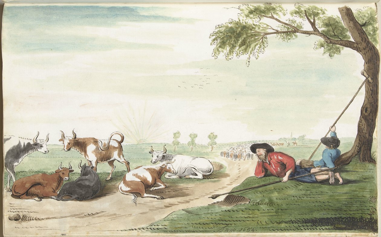 Gün doğumunda veya gün batımında iki çoban by Gesina ter Borch