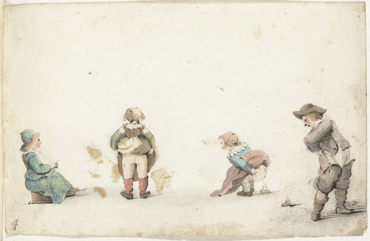 Dört çocuk işlerini yapıyor by Gesina ter Borch