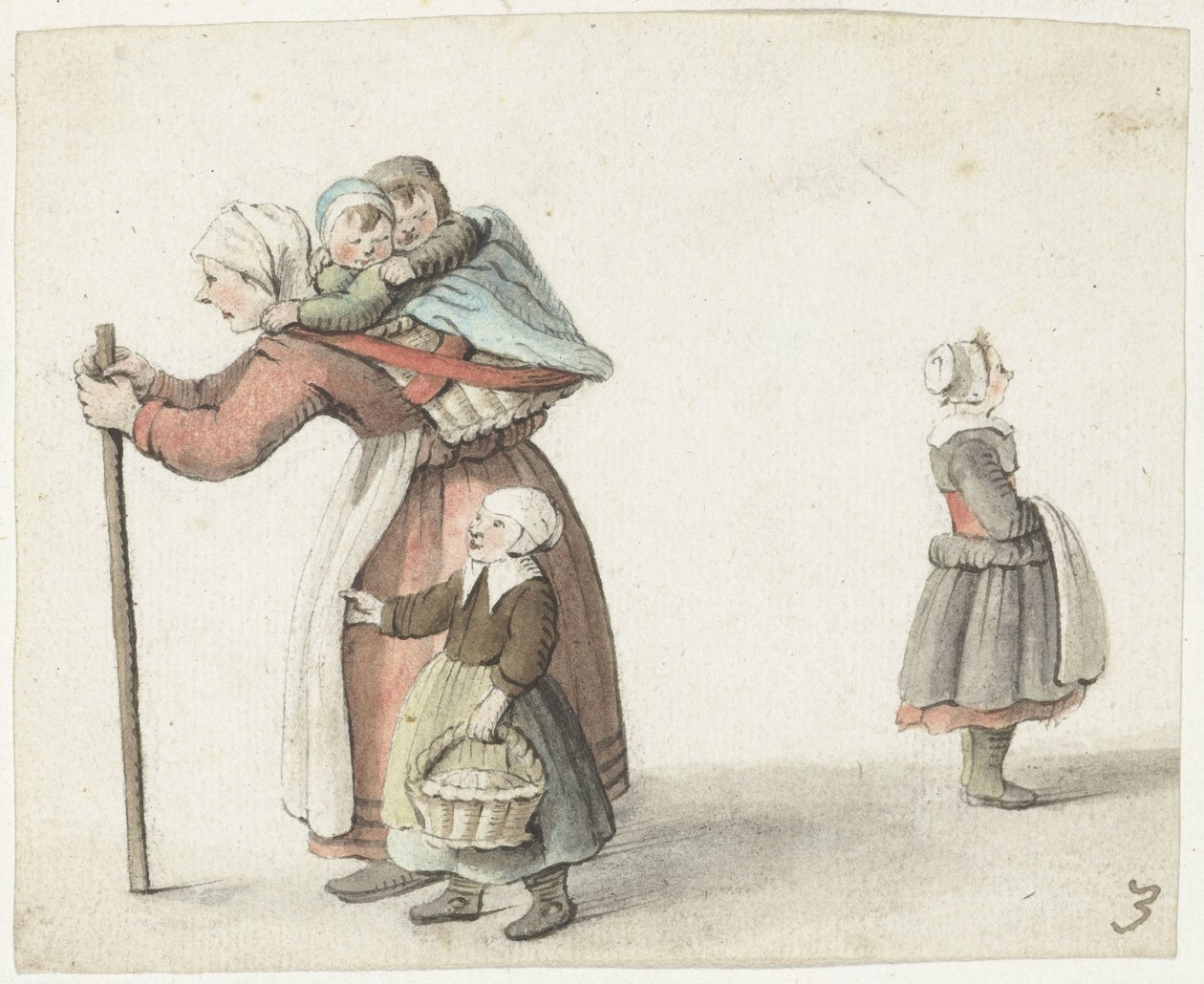 Portbebede iki çocuklu kadın by Gesina ter Borch