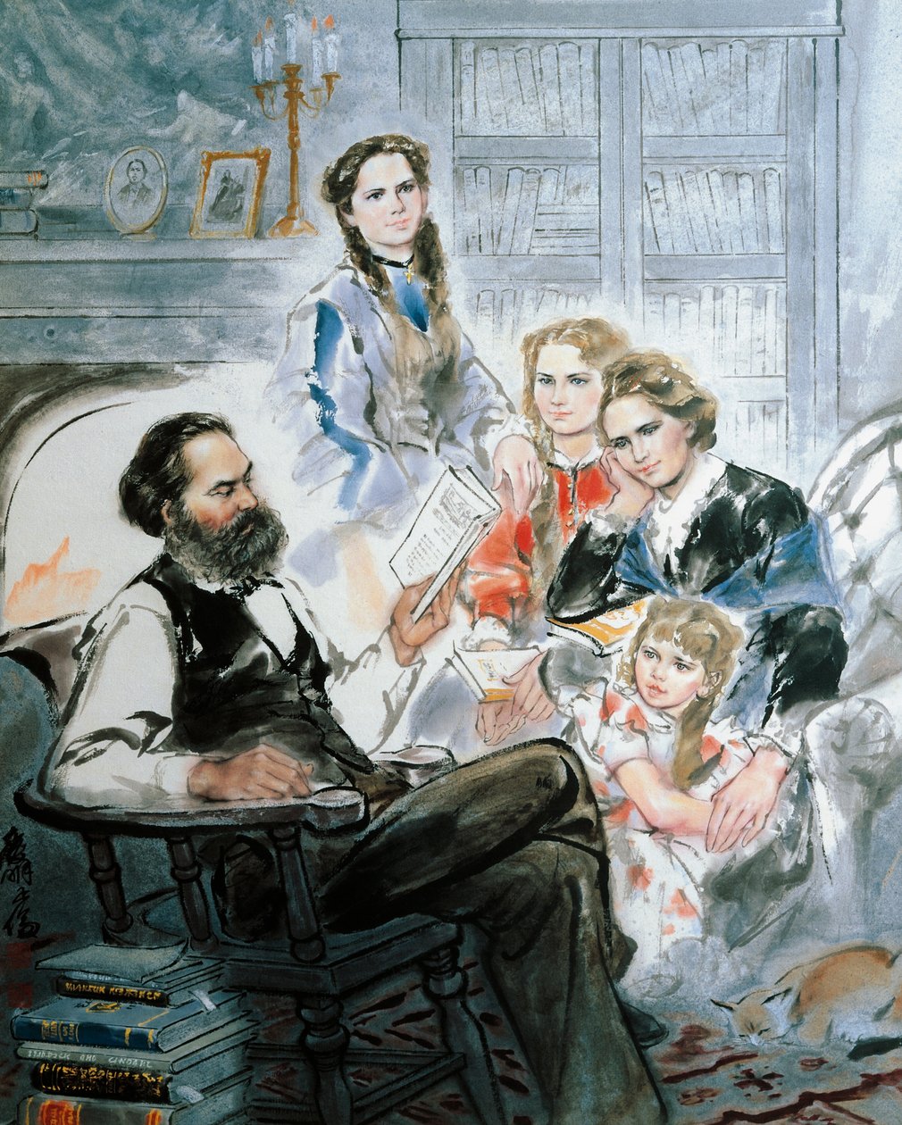 Karl Marx ve ailesi (sulu boya) by Ghan Zen Mon