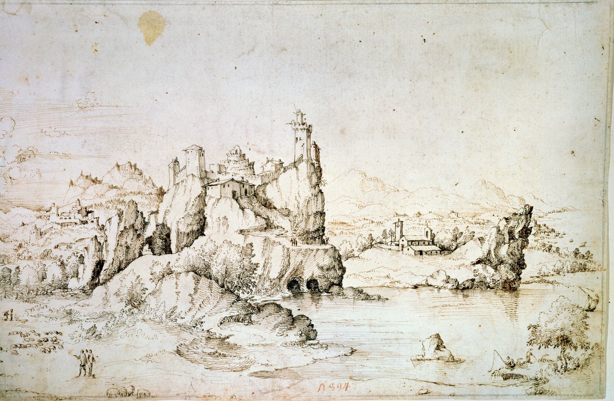 Dağ Manzarasında Kayanın Üzerinde Bir Kale, 1540. by Gherado Cibo