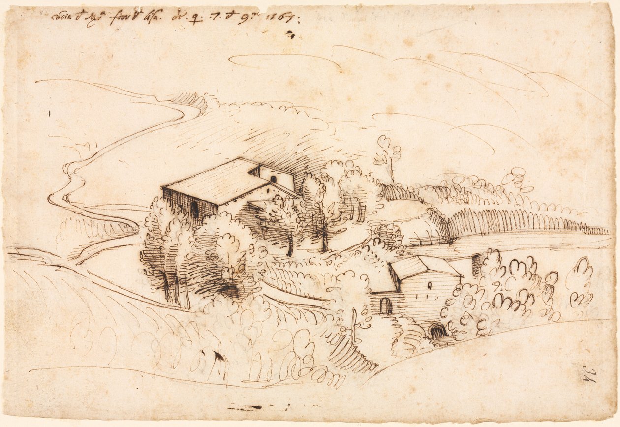 Tepelik Bir Peyzajda Ağaçlı Çiftlik, 1567. by Gherado Cibo