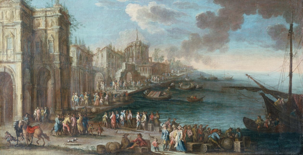 Capriccio veya bir Akdeniz Rıhtımı (tuval üzerine yağlı boya) by Gherardo Poli