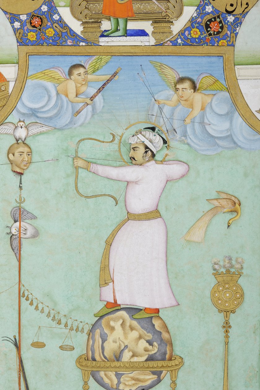 Jahangir'in alegorik portresinden detay (kağıt üzerinde opak sulu boya ve altın) by Ghulam Ali Khan