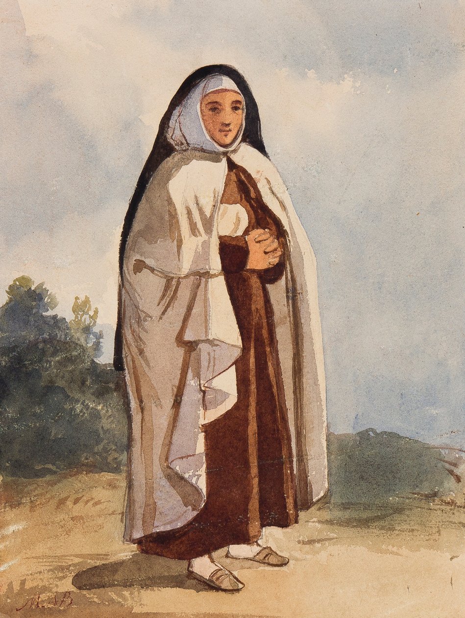 Bir Rahibe, Prenses Maria Annunziata di Borbone (1843-1871) tarafından yapılan eklemelerle (kağıt üzerinde kalem ve tuvalet) by Giacinto Gigante