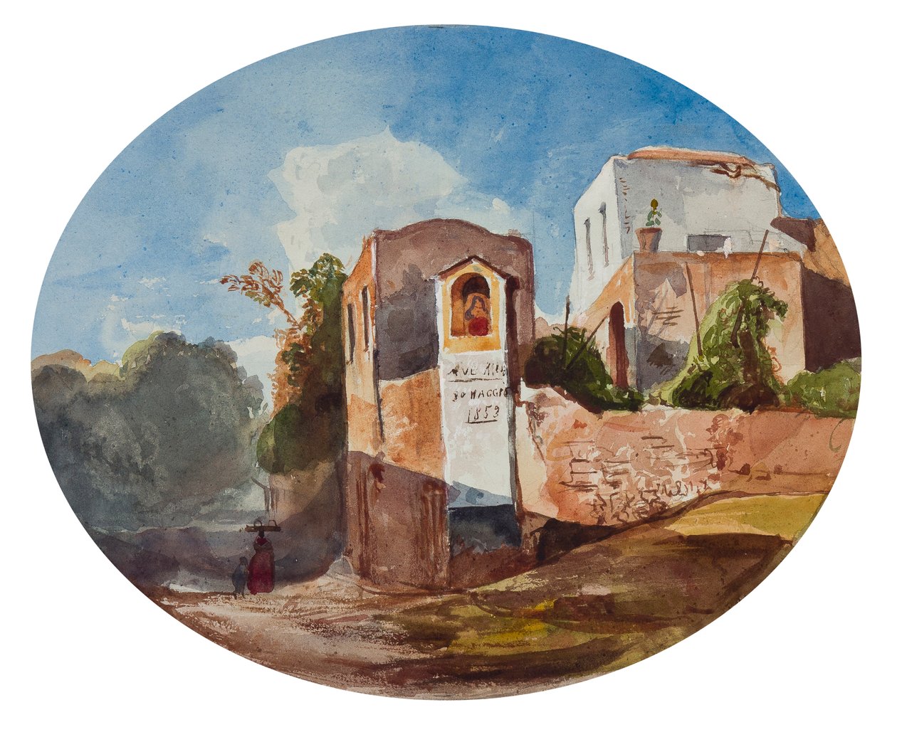 Yol kenarındaki türbe, bir Borbone öğrencisi tarafından yapılan eklemelerle, 1853 (kağıt üzerine kurşun kalem, wc ve guaj boya) by Giacinto Gigante