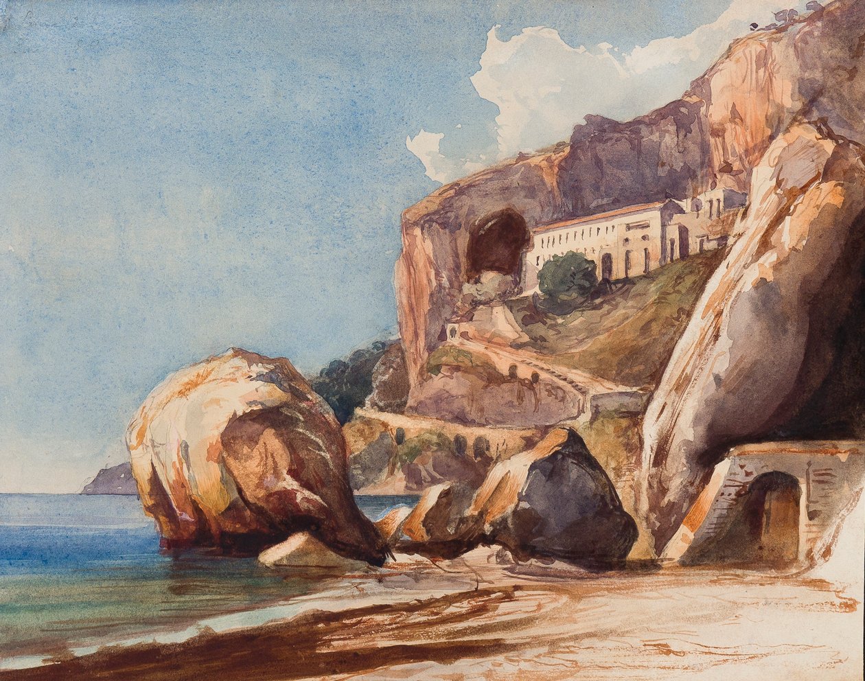 Sahilden Amalfi'deki Capuchin Manastırı, bir Borbone öğrencisi tarafından eklemeler (kağıt üzerinde kalem ve tuvalet) by Giacinto Gigante