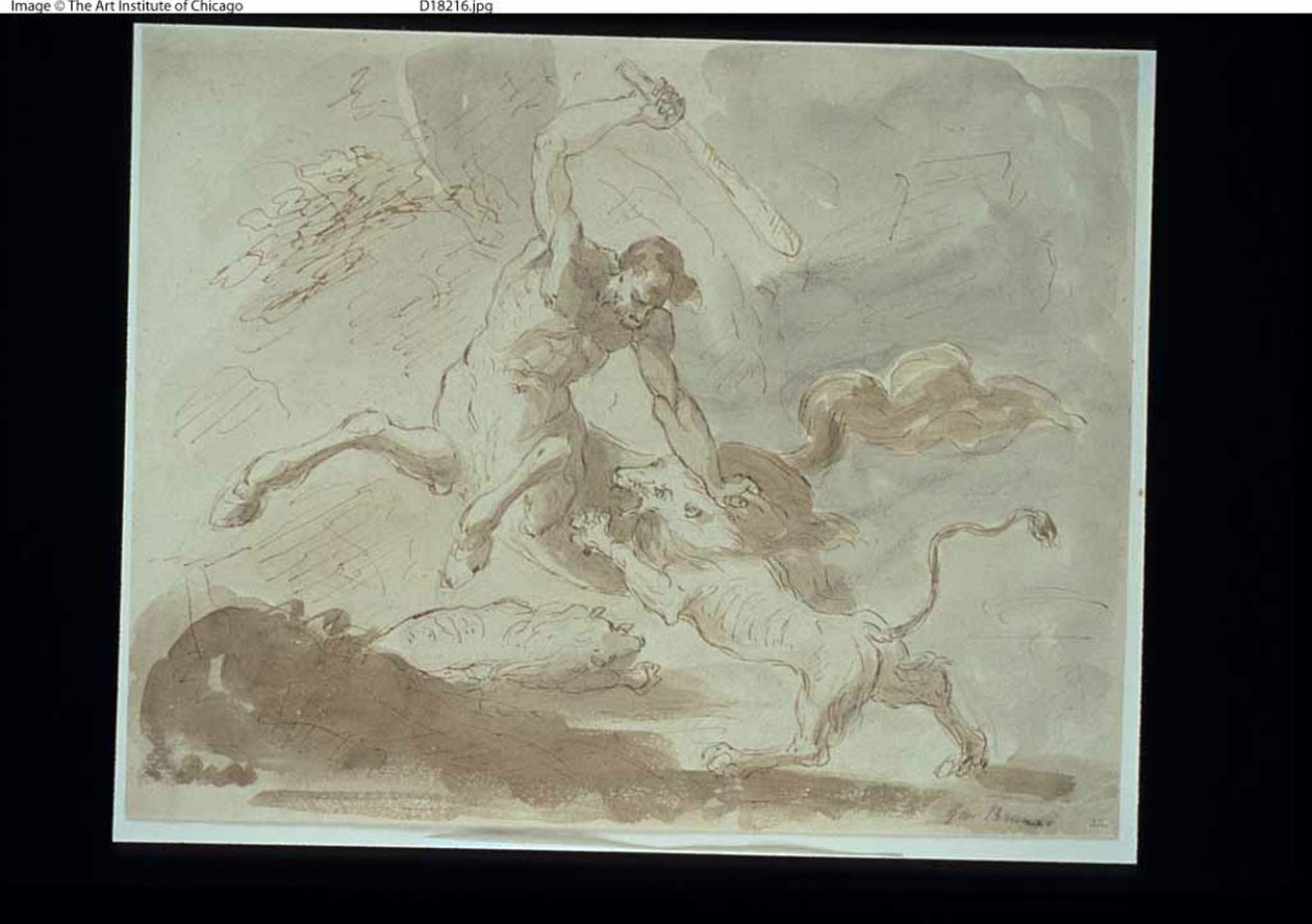 Aslanla Savaşan Centaur by Giacinto Brandi