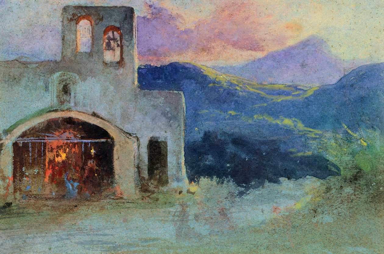 Cava yakınlarındaki köy kilisesi, 1857 dolayları (sulu boya) by Giacinto Gigante