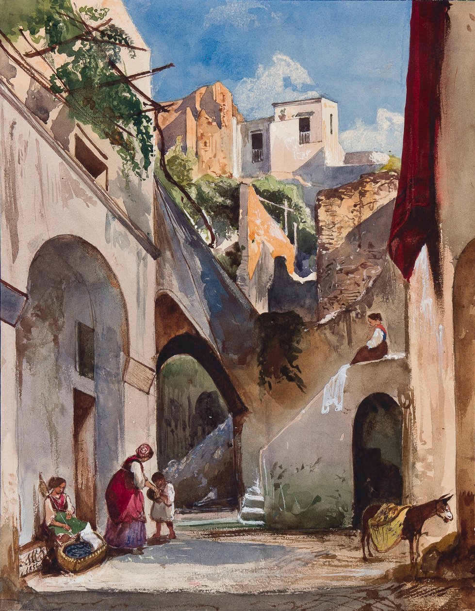 Prenses Maria Annunziata di Borbone (1843-1871), 1853 (kağıt üzerinde kurşun kalem, wc ve guaj) tarafından yapılan eklemelerle Sorrentine Yarımadası Costiera