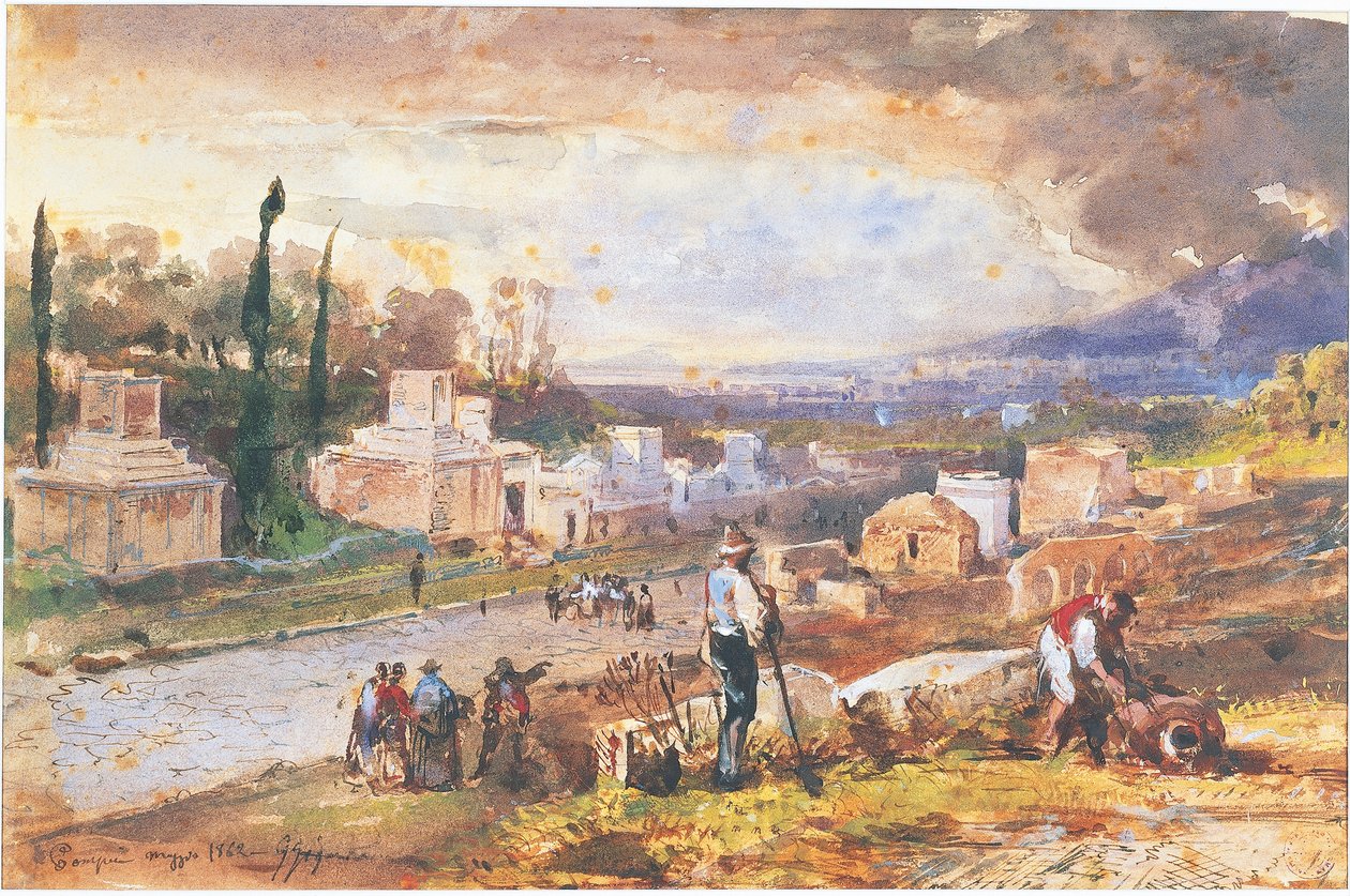 İtalya, Pompeii, Mezarlar Sokağı 1862 (sulu boya) by Giacinto Gigante