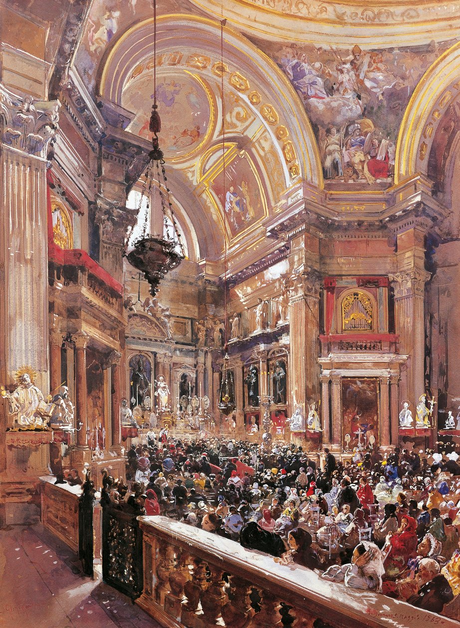 Napoli Katedrali'ndeki San Gennaro Şapeli, Giacinto Gigante (1806-1876), tempera. by Giacinto Gigante