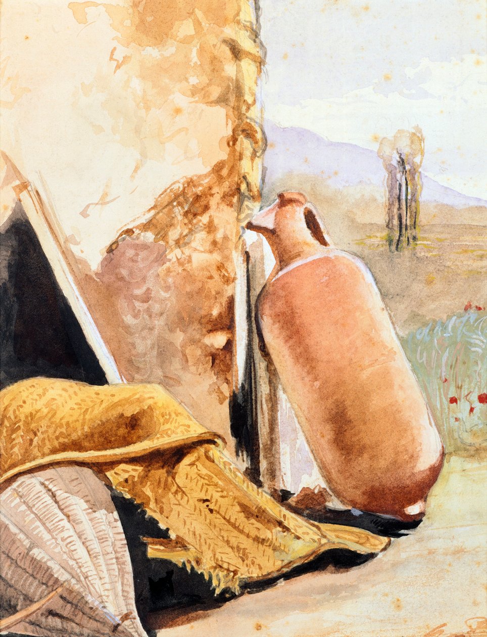 Sürahi ve manzara ile natürmort by Giacinto Gigante