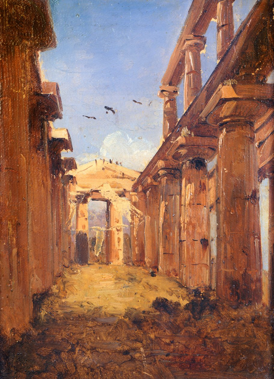 Paestum 1845-1848 Bazilikası (tuval üzerine yağlı boya) by Giacinto Gigante
