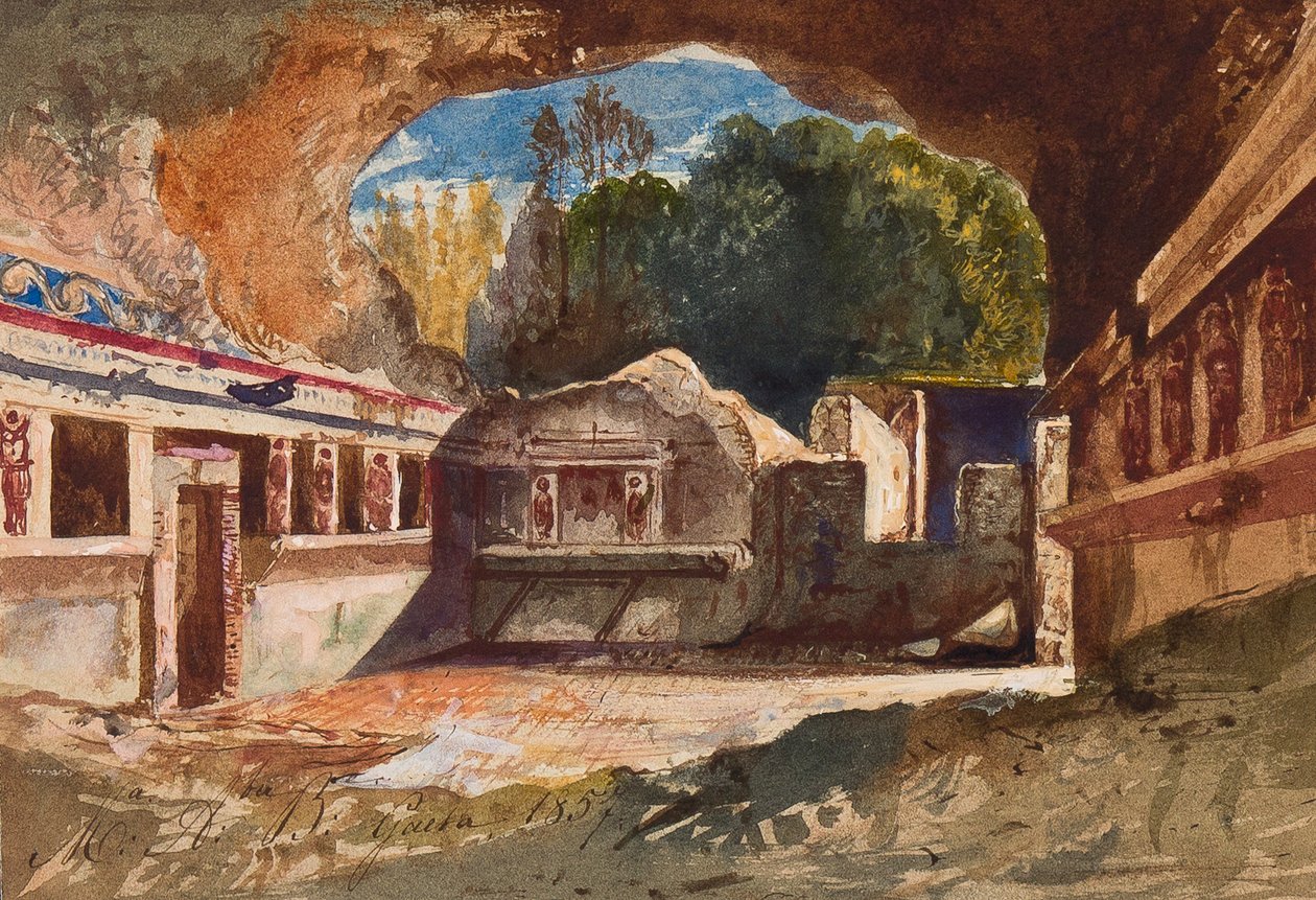 Tepidarium, Pompeii, Prenses Maria Annunziata di Borbone (1843-1871), 1857 (kağıt üzerine kurşun kalem, wc ve guaj boya) by Giacinto Gigante