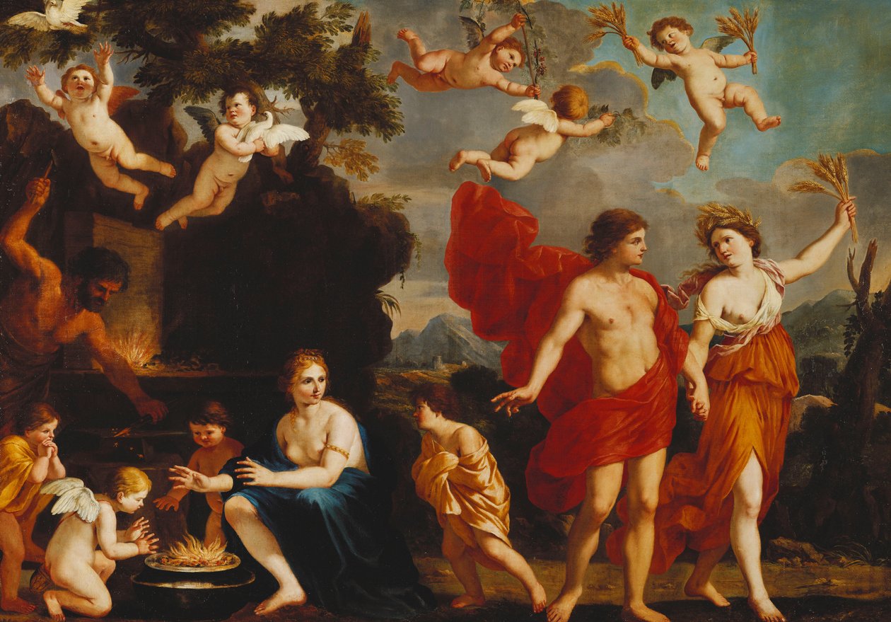 Bacchus ve Ceres olmadan, Venüs soğuktur, by Giacinto Gimignani or Gemignano