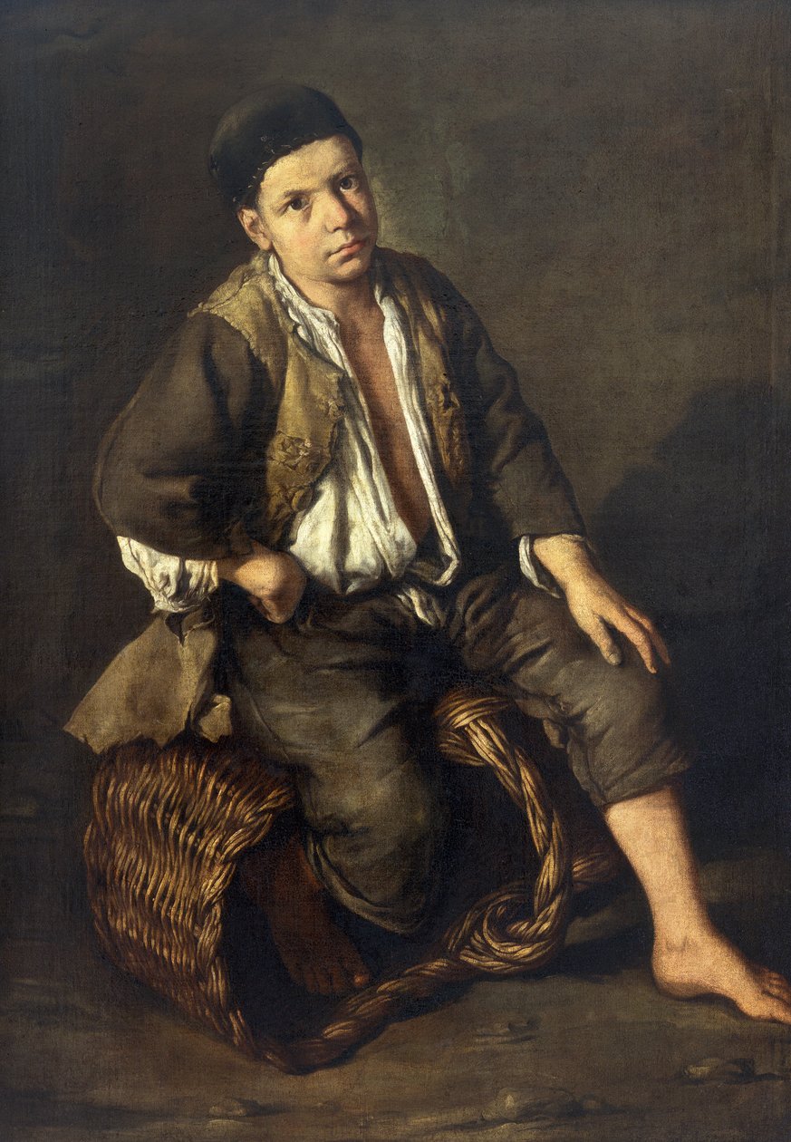 Sepet üzerinde oturan ayak işleri yapan çocuk, c.1735 (tuval üzerine yağlı boya) by Giacomo Ceruti
