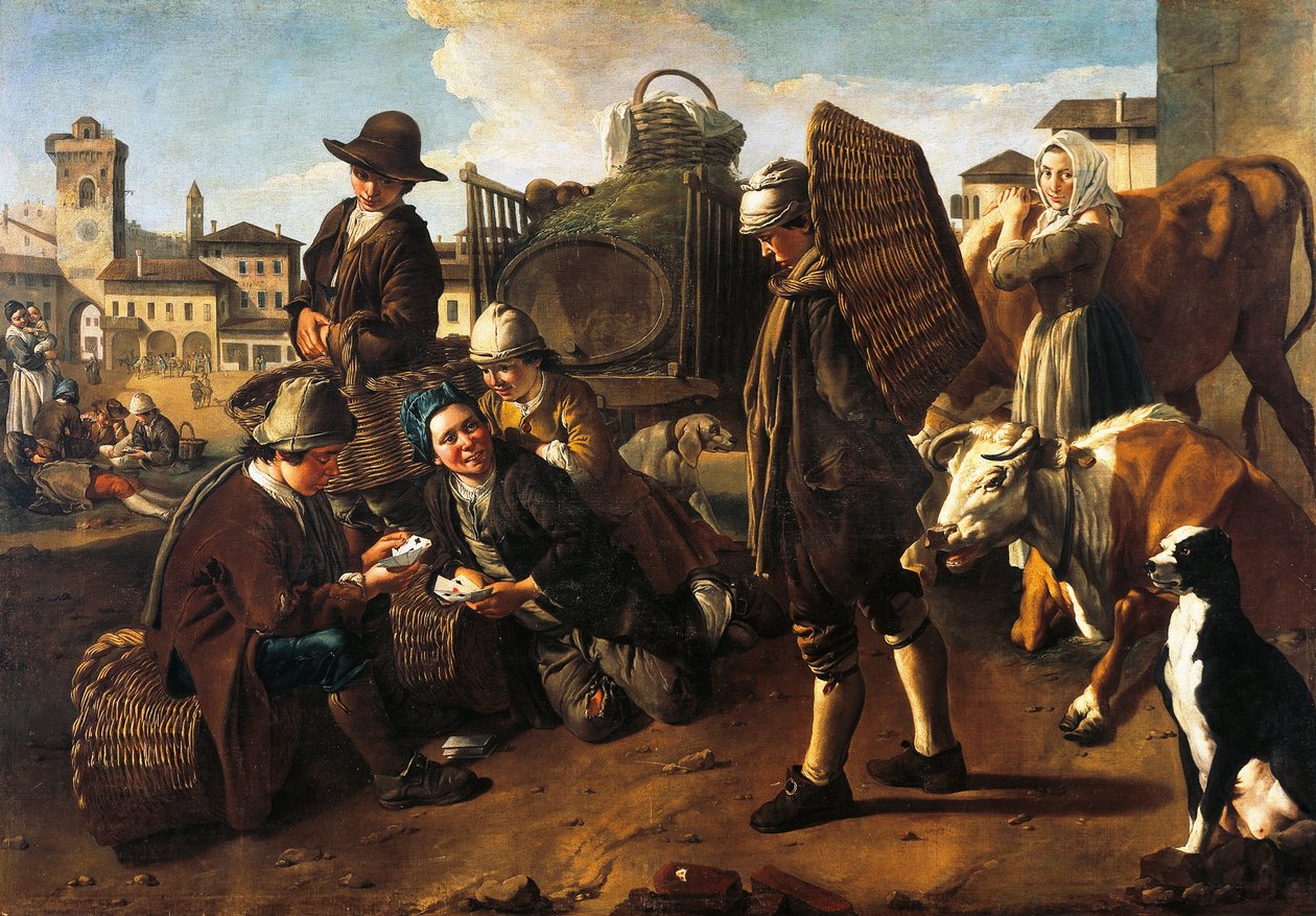 Pitocchetto (1698-1767) olarak bilinen Giacomo Ceruti tarafından pazar sahnesi by Giacomo Ceruti