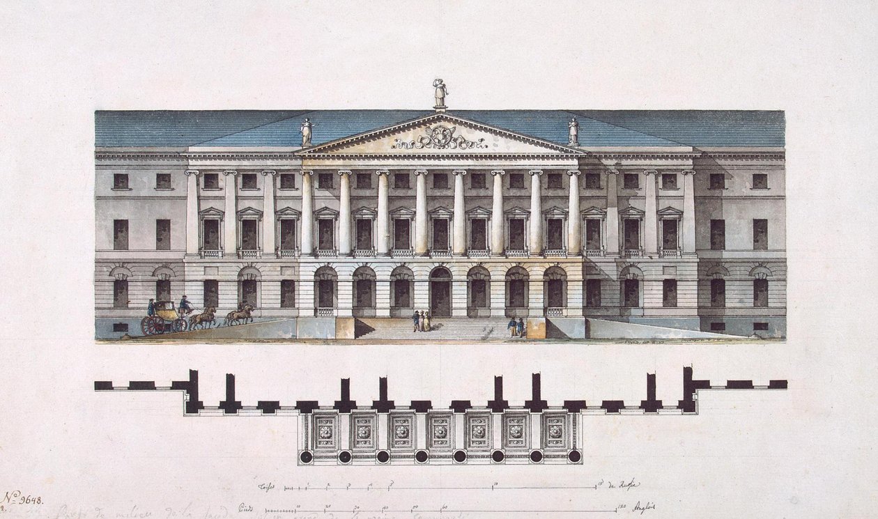 Smolny Enstitüsü Projesi. Ana Cephe ve Zemin Kat Planı, 1806-1808 by Giacomo Antonio Domenico Quarenghi