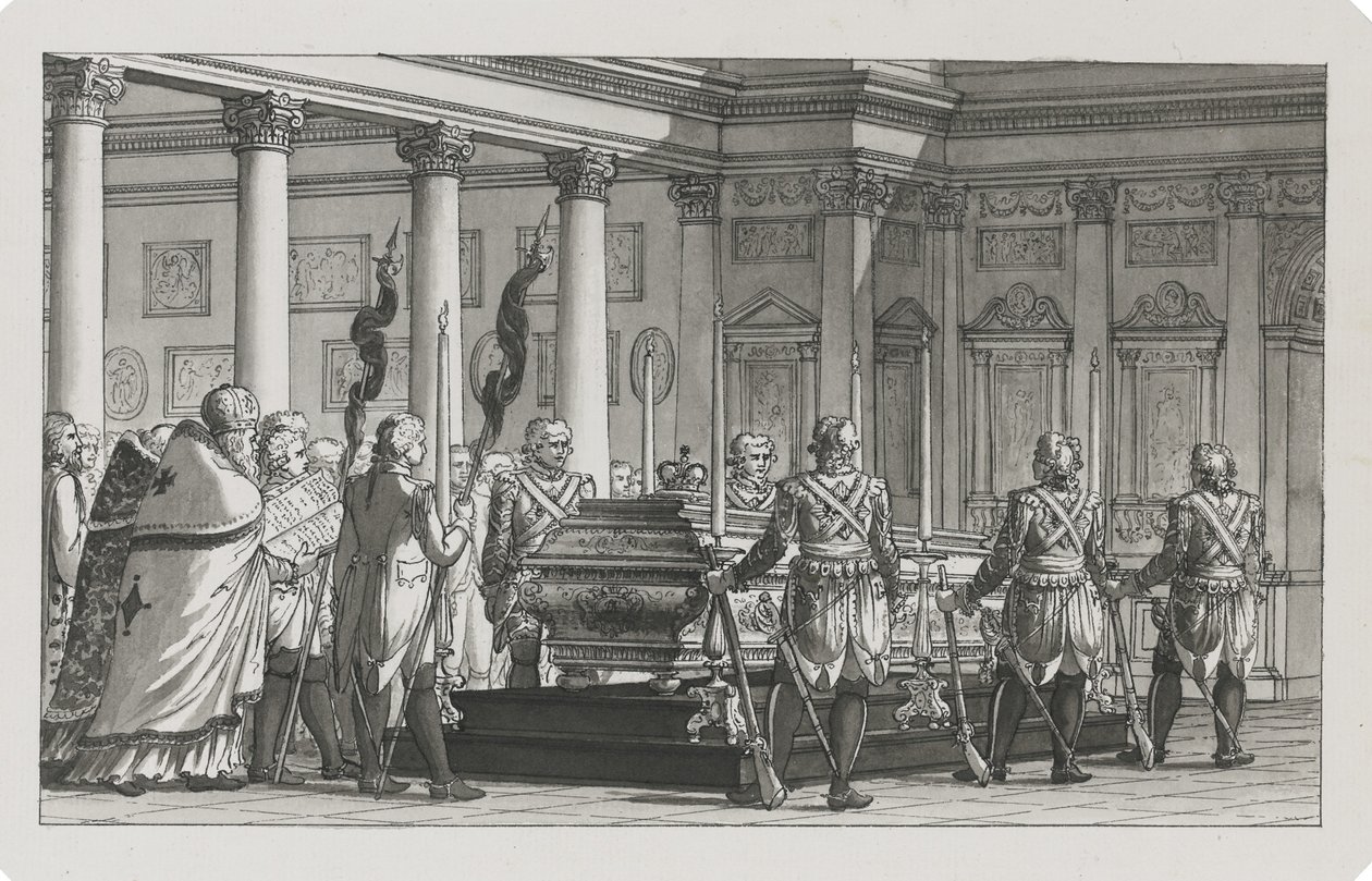 İmparator Paul I. Devlette bir şeref kıtasıyla yatıyor by Giacomo Antonio Domenico Quarenghi