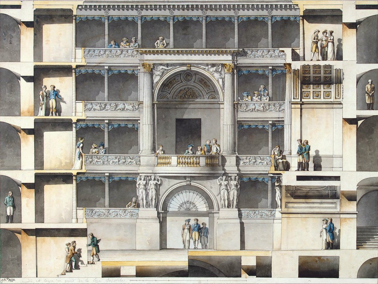 Saint Petersburg İmparatorluk Bolşoy Kamenny Tiyatrosu. Çar Kutusunun Bulunduğu Oditoryum Bölümleri, by Giacomo Antonio Domenico Quarenghi