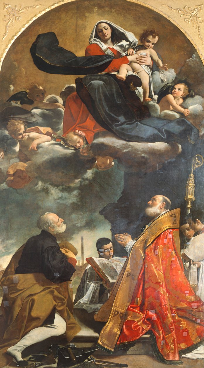 Bakire'yi Aziz Petronius ve Alo ile tasvir eden mihrap by Giacomo Cavedoni