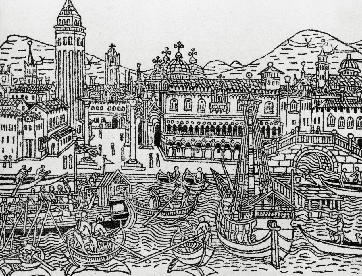 15. yüzyılda Venedik manzarası, İtalya, gravür, Giacomo Filippo Foresti'nin (1434-1520) Supplementum Chronicarum'dan by Giacomo Filippo Foresti