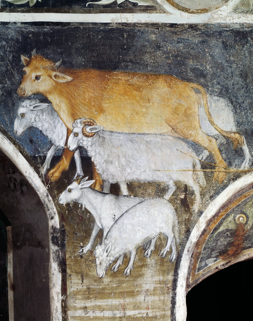 Hayvancılık hayvanları, Giacomo Jaquerio (1375-1453), Ranverso St Anthony manastırı, Buttigliera Alta, Piedmont, İtalya tarafından freskten detay by Giacomo Jaquerio