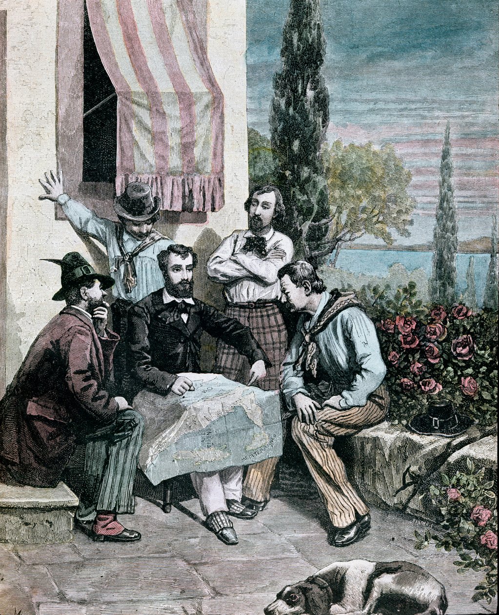 Risorgimento: Kardeşleri Attilio Bandiera (1810-1844) ve Emilio Bandiera (1819-1844) bir keşif gezisi yapmak için bir İtalyan haritası üzerinde çalışan Korfu
