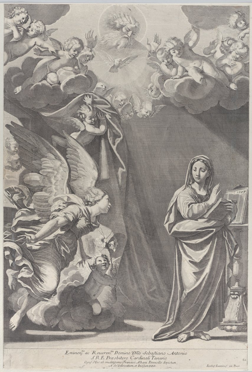 Duyuru, solda Cebrail ve diğer melekler ve yukarıda Baba Tanrı ile, 168..., 1687-1717. by Giacomo Maria Giovannini