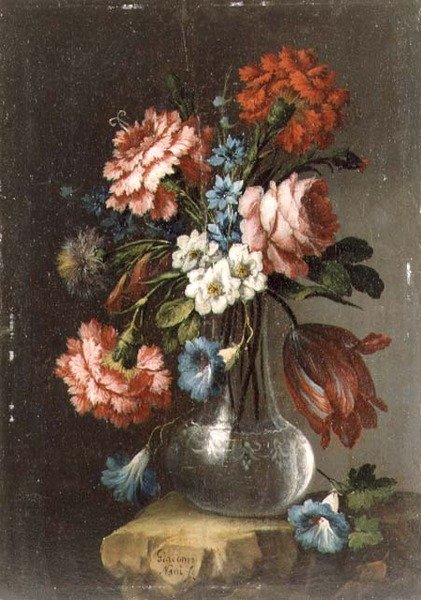 Cam vazoda güller, laleler, konvolvuli ve diğer çiçekler by Giacomo Nani