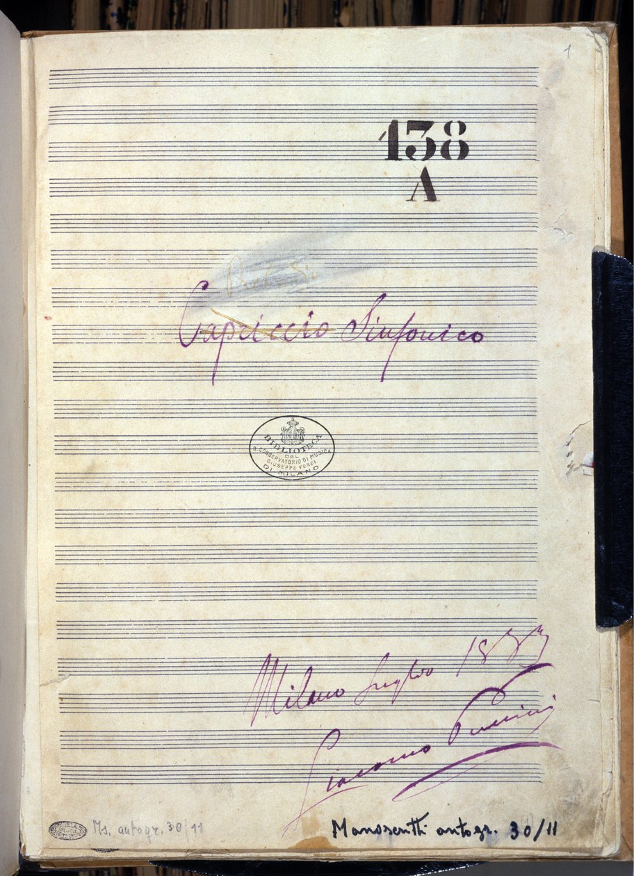 Besteci Giacomo Puccini (1858-1924) tarafından "" Senfonik Caprice "" "(Senfonik Caprice") için el yazması notalar 1883. Giuseppe Verdi Konservatuarı Kütüphanesi, Milano by Giacomo Puccini