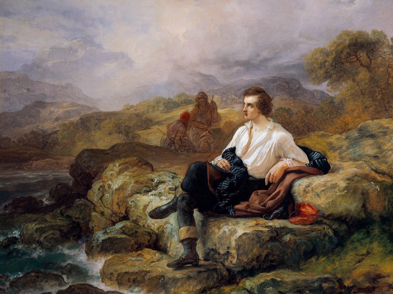 Lord Byron (1788-1824), Yunan denizi kıyısında, Giacomo Trecourt (1812-1882), tuval üzerine yağlı boya by Giacomo Trecourt