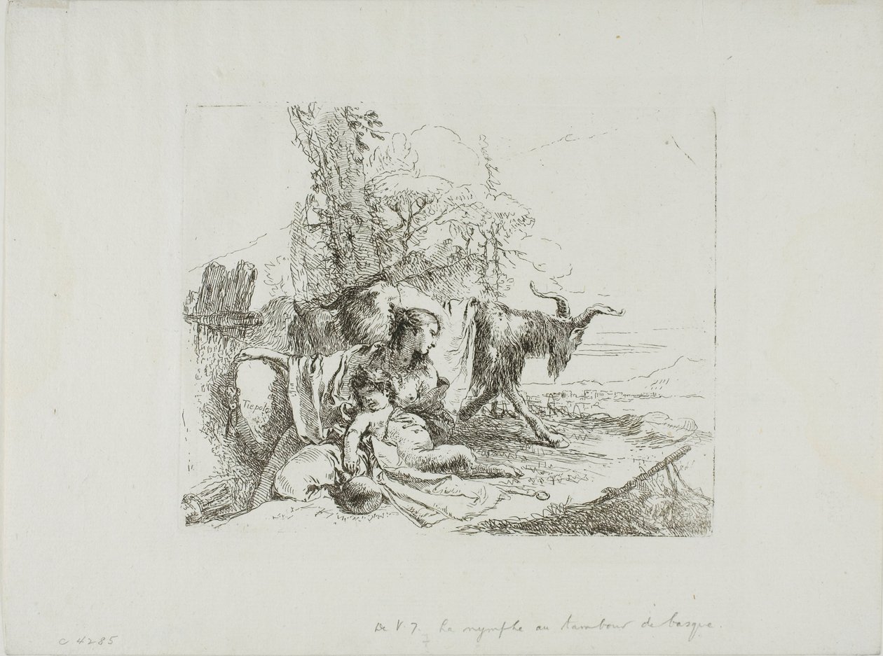 Capricci'den Küçük Satyr ve İki Keçili Bir Peri by Giambattista Tiepolo