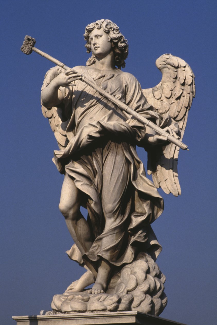 Tutku enstrümanı tutan bir melek heykeli by Gian Lorenzo Bernini