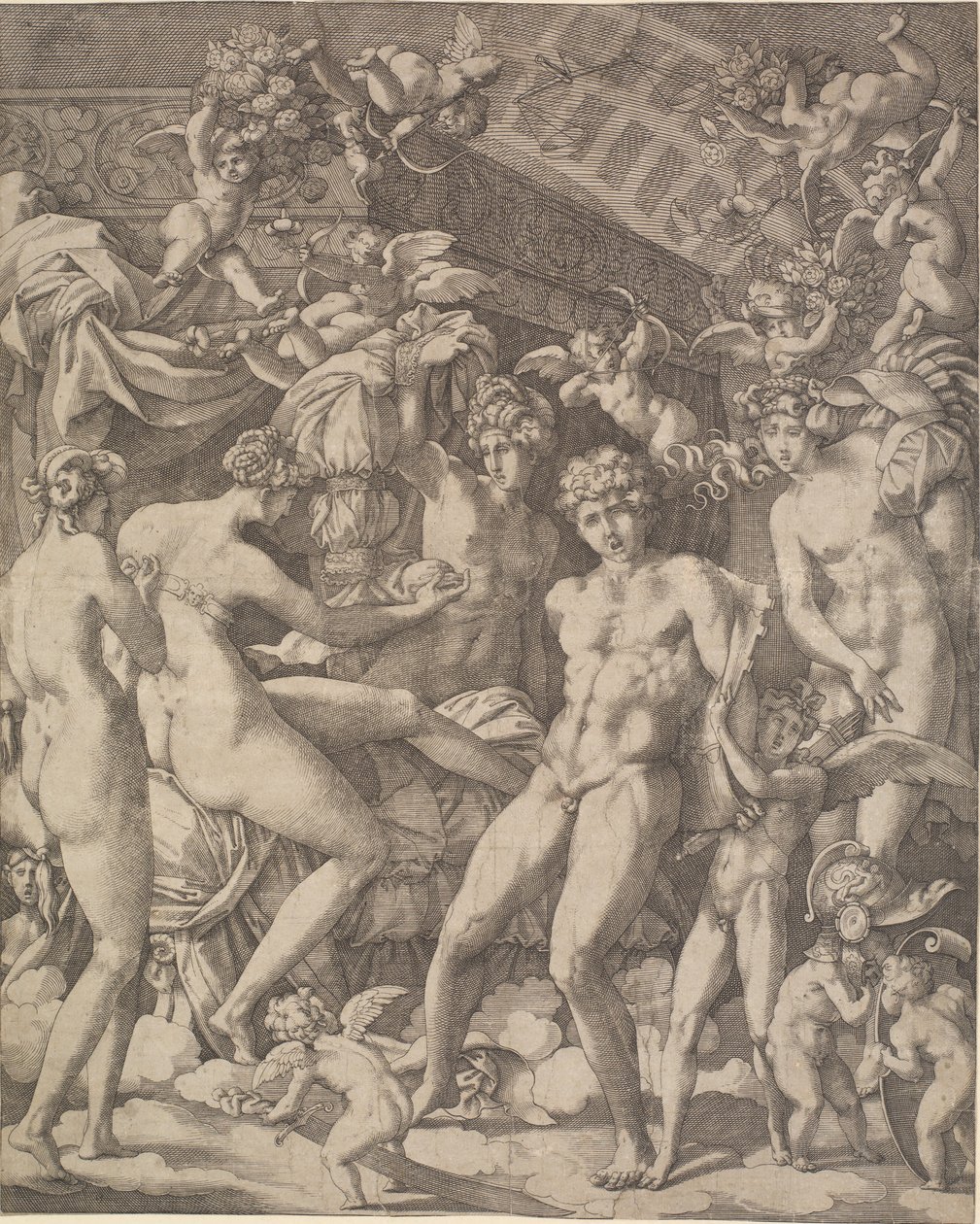 Aşk tanrıları ve üç armağan ile Venüs ve Mars by Gian Jacopo Caraglio