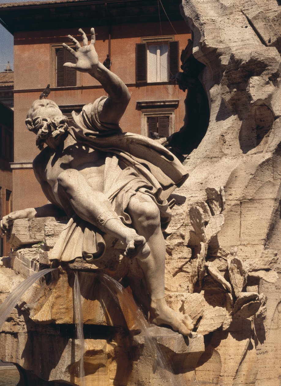 Dört Nehir Çeşmesi, nehir plakasını temsil eden figürün detayı, 1648-51 96887 taş detayı by Gian Lorenzo Bernini