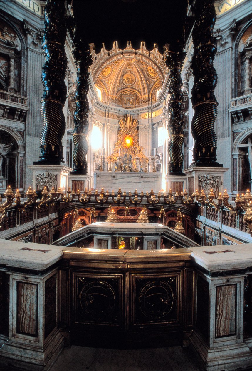 Gian Lorenzo Bernini (Bernini) tarafından tasarlanan ana sunağın gölgelik görünümü, Roma