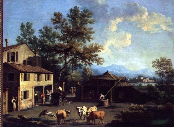 Köylüler ve Hayvanlarla Bir Çiftlik by Gianbattista Cimaroli