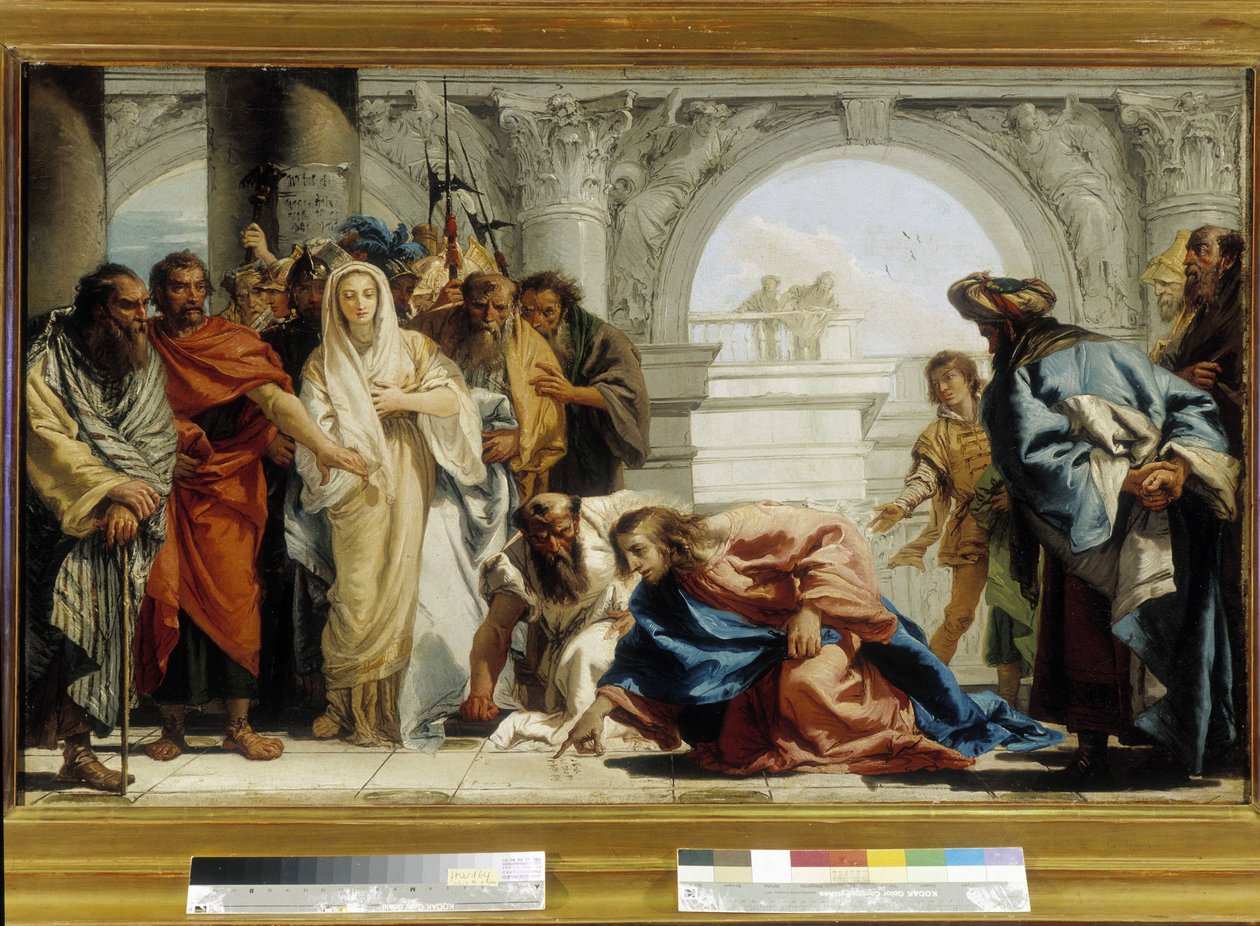 İsa ve zina eden kadın (tuval üzerine yağlı boya) by Giovanni Domenico Tiepolo