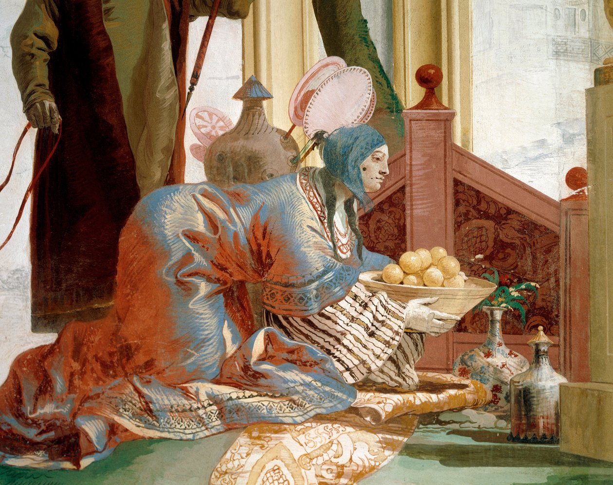 Ay Tanrıçasına meyve ikramı, Giandomenico Tiepolo (1727-1804), fresk, Foresteria'daki Çin Odası (Misafirhane), Villa Valmarana 'Ai Nani', Vicenza, İtalya by Giandomenico (1727 1804) Tiepolo