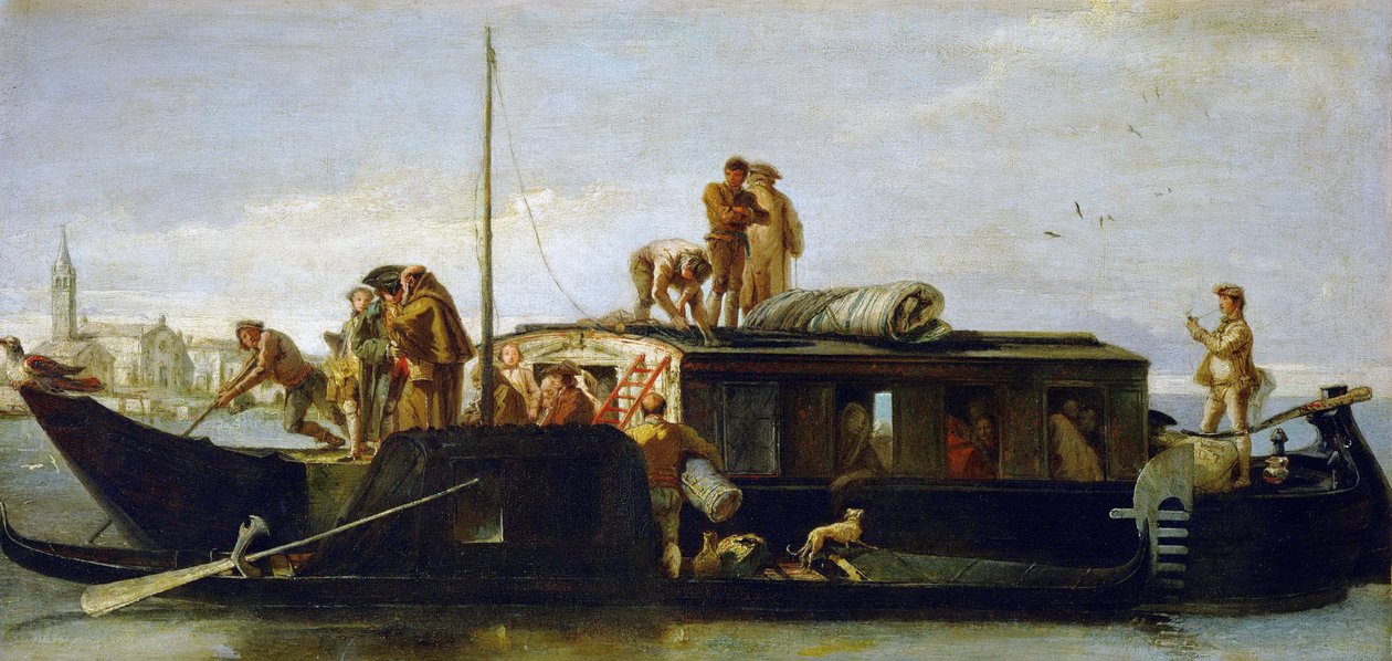 Barok: Posta Gemisi - Posta Gemisi (Il Burchiello), Tiepolo, Giandomenico (1727-1804), yaklaşık 1764-1765. Tuval üzerine yağlı boya, 38x78.3. Sanat Tarihi Müzesi, Viyana by Giovanni Domenico Tiepolo