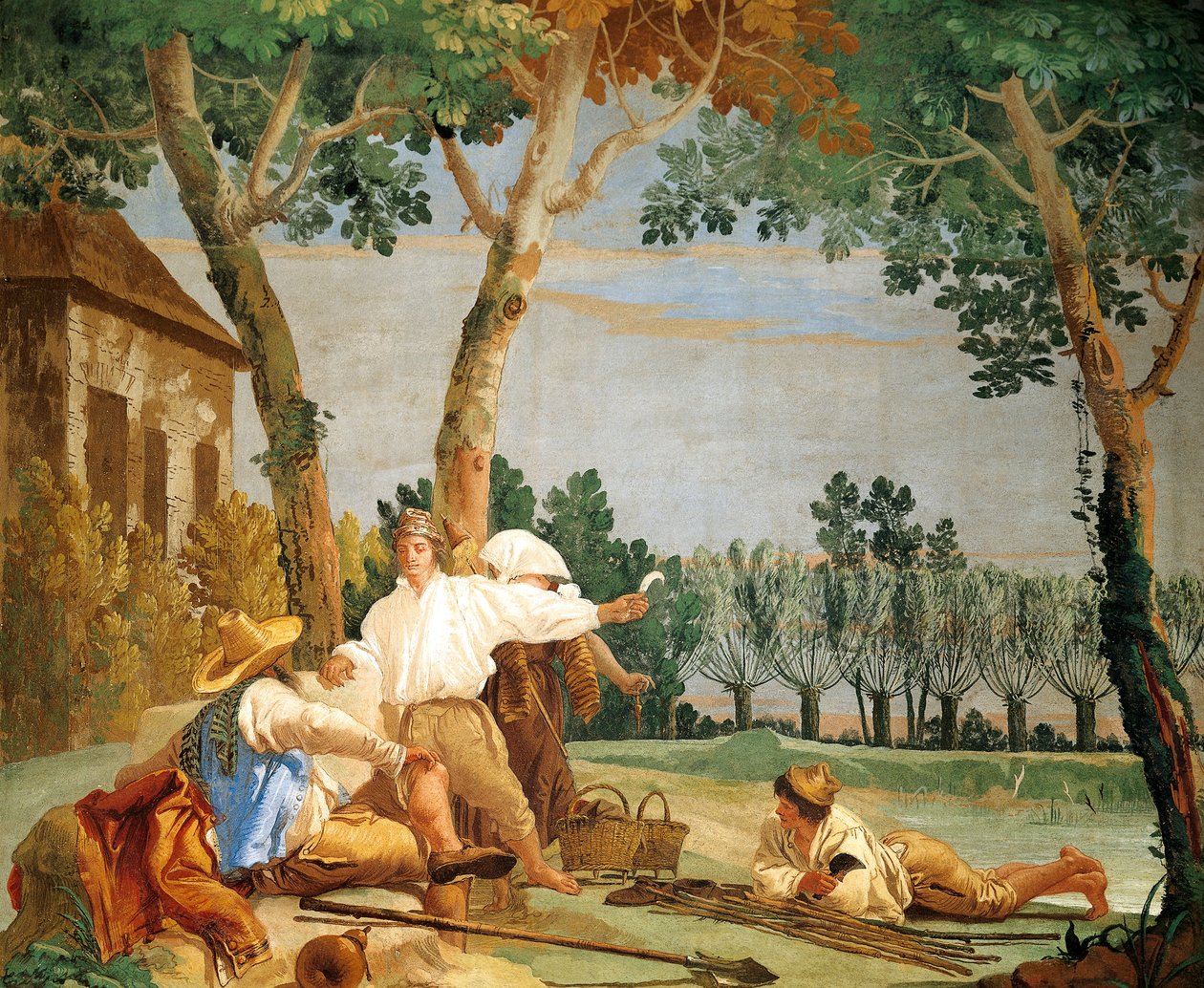 Dinlenen Köylüler, Giandomenico Tiepolo (1727-1804), fresk, Foresteria'daki Rustik Sahneler Odası (Misafirhane), Villa Valmarana 'Ai Nani', Vicenza, İtalya by Giandomenico (1727 1804) Tiepolo