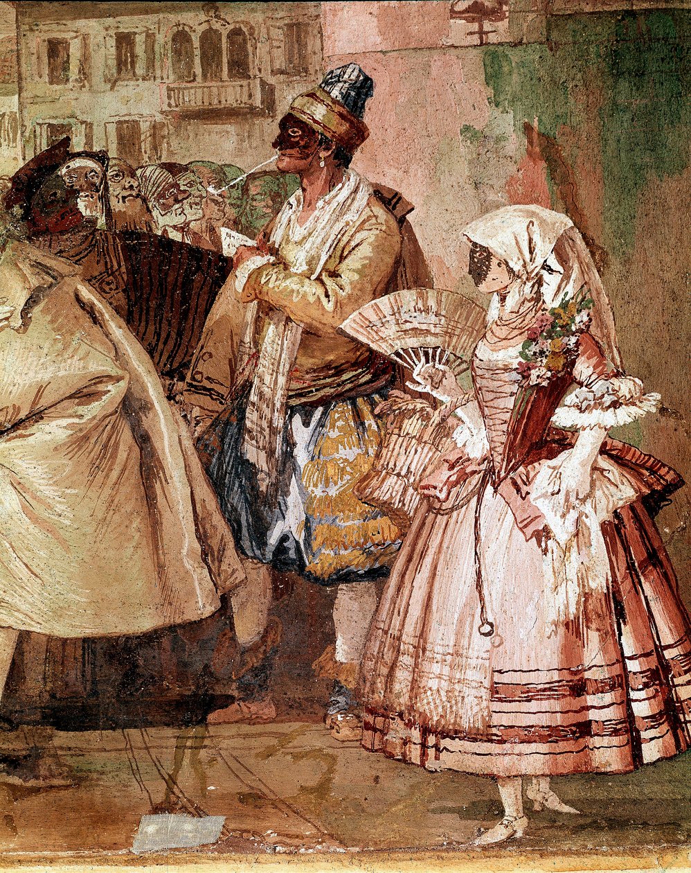 Venedik Maskeleri Giandomenico Tiepolo (1727-1804) tarafından bir fresk detayı 18. yüzyıl Vicenza, Villa Valmarana by Giandomenico  Tiepolo