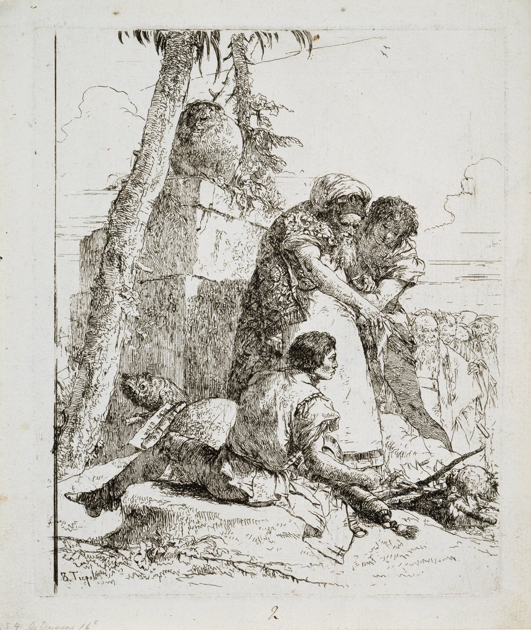 Sihirbaz İki gence Yanan Bir Kafa Gösteriyor, c. 1740'lar by Giovanni Domenico Tiepolo