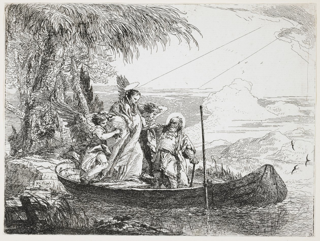 : Mısır Uçuşundan Tekneye Giren Kutsal Aile, 1750-1753 by Giovanni Domenico Tiepolo