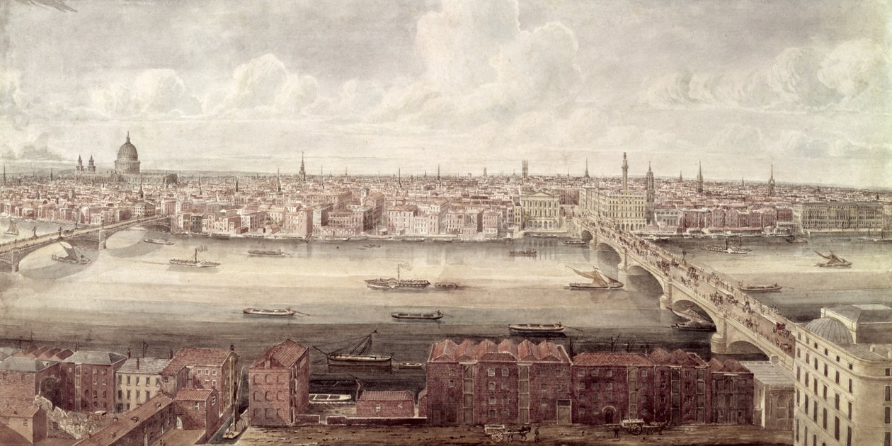 Southwark Köprüsü ve Londra Köprüsü arasında kuzeye bakan Londra